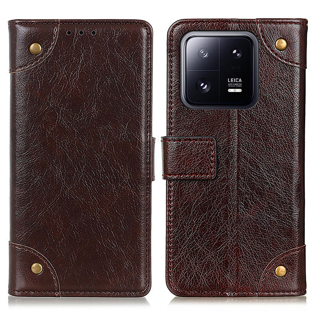 Nappa Texture Phone Cover For Xiaomi 13 5G Brass Button Decor PU Leather Full Protection Flip Phone Case Wallet Stand Nappa Texture Phone Cover For Xiaomi 13 5G Brass Button Decor PU Leather Full Protection Flip Phone Case Wallet Stand